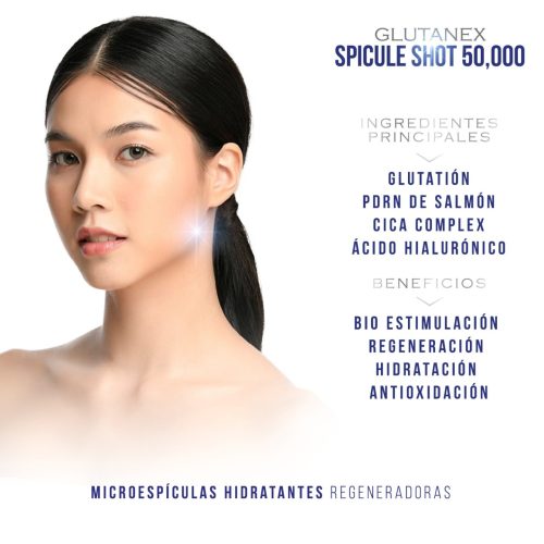 GLUTANEX™ SPICULE SHOT 50,000ppm Micropunción Líquida para Rostro, Cuello y Escote con Microespículas con Glutatión, PDRN de Salmón, Cica Complex y Ácido Hialurónico (5 aplicaciones x 4.3ml.) - Imagen 3