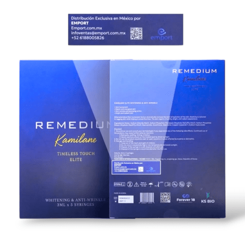 REMEDIUM KAMILANE ELITE™ Solución para Despigmentación, Antioxidación e Hidratación Facial con Glutatión al 4% con 120mg., Niacinamida al 0.2% con 6mg. y Ácido Hialurónico no reticulado al 2% con 60mg. de alto y bajo peso molecular (5 aplicadores x 3ml.)